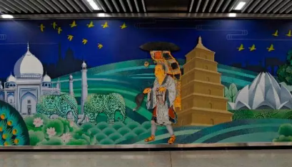 西安地铁站壁画乌龙1